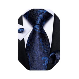 DiBanGu - Juego de corbatas de seda para hombre, diseño de cachemira maciza, corbatas cuadradas de bolsillo, corbatas clásicas y formales para hombres, bodas y fiestas, Azul Marino cachemira, Talla