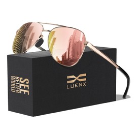 LUENX Aviator Sunglasses for Men Women Polarized - Mirrored Driving uv 400 Protection(Cherry Pink)