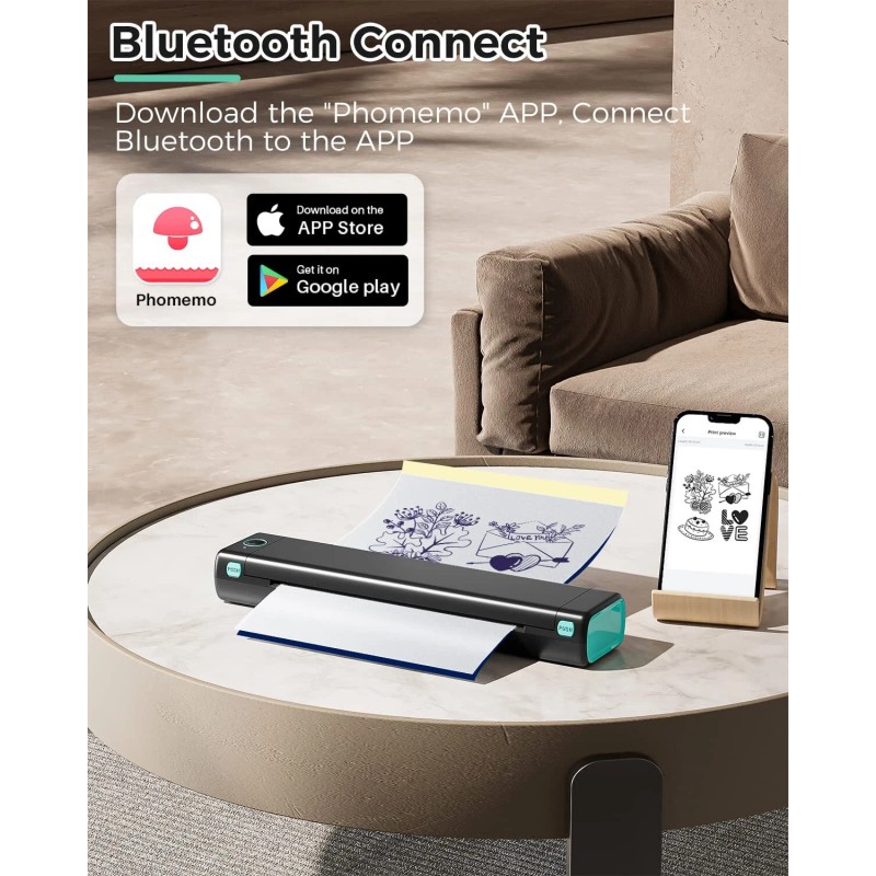 Phomemo Portable Printers Wireless for Travel - M08F-A4 Bluetooth Thermal