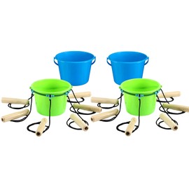 RoundFunny Team Bucket Challenge Team Building Activity Sports Outdoors for 8 to 24 Kids or Adults with 4 Buckets, 2 Bucket Holding Rings, 6 Carry Ropes Per Ring and Activity Guide for Field Days