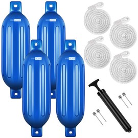 VIVOHOME Vinyl Ribbed Boat Fenders 4 Pack, Boat Bumpers with Ropes, Needles, and Pump to Inflate Fit for Yachts, Sailing Dinghies, Bass Boats, Blue