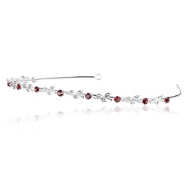 Flexible Elegant Vine Design Headband Tiara - Silver Plated Red Crystals T175