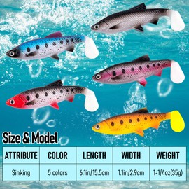 Alwonder 2Pack Fishing Swimbait Soft Plastic Lures, 6.1IN Paddle Tail Swim Baits with 3D Eyes, Sinking Paddle Tail Soft Lure Bait for Big Game Fishing Halibut Salmon Pike Tarpon Catfish Bass Trout CE