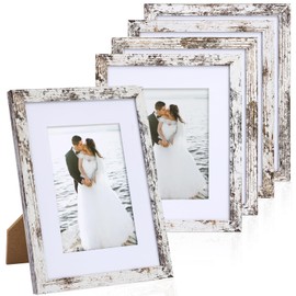 Fixwal 8x10 Picture Frames Set of 5 with Distressed White Wood Grain and HD Real Glass Cover, Vintage Photo Frames for Wall Decor Mounting and Tabletop Display