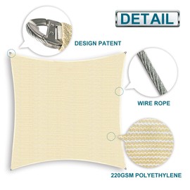 Coarbor 24'x24' Square Sun Shade Sail Wire Rope Hemmed All Edges Super Heavy Duty Strong Double Stitched Seam Perfect for Patio Deck Yard Garden -Customized Beige