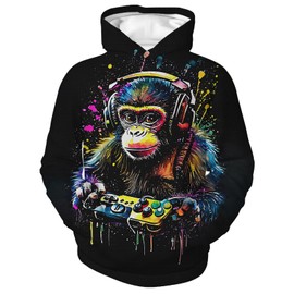 Zenzenze Funny Gorilla Hoodies for Boys Girls 3D Printed Hooded Sweatshirts Long Sleeve Pullover Hoodie with Pocket 6-16 Years