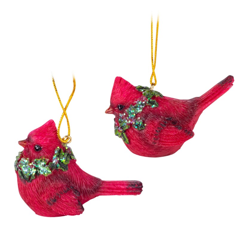 Raz 2.5" Cardinal with Wreath Ornament Set of 2