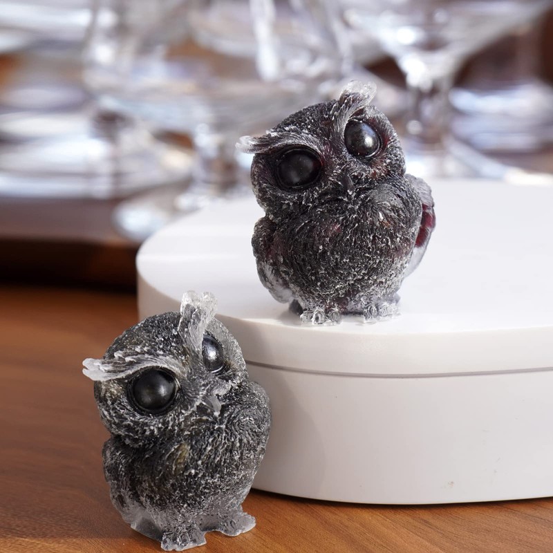 OwMell 2.5" Owl Statue Natural Garnet Tumbled Stone Gemstone Owl