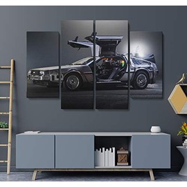 DMC Delorean Back to the Future - Canvas Art Wall Art Home Decor Handmade - Various Sizes (4 Pieces Medium)