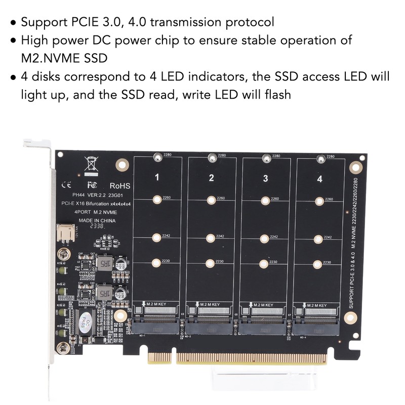 M.2 NVME SSD to PCIE X16 Adapter 4 Port High
