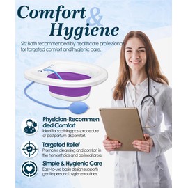 xemieau Sitz Bath, Sitz Bath for Toilet Seat, Postpartum Essentials and Hemorrhoids Care Kit - Yoni Steam Seat - Foldable Portable Basin for Epsom Salt Soak - Drain Holes, Deeper Bowl