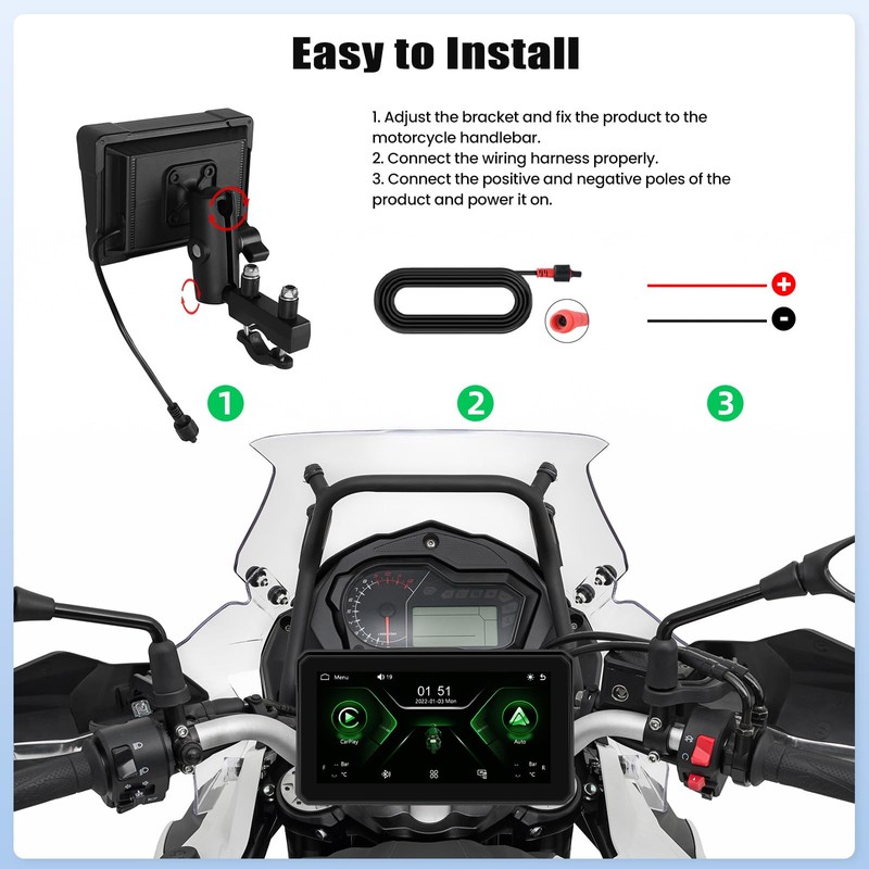 Portable Motorcycle Carplay Screen with Wireless CarPlay Android Car, 6