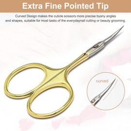 CGBE Professional Cuticle Scissors Extra Fine with Curved Tip, Cuticle Scissors Extra Sharp Stainless Steel for Precise Shortening Removal of Cuticles, Eyebrows and Eyelashes, Gold