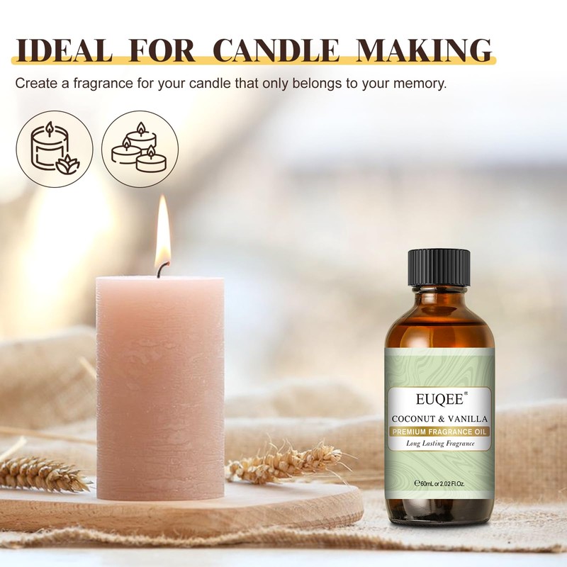 Coconut & Vanilla Fragrance Oils, Premium Essential Oils with Glass