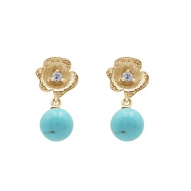 Bohemian Turquoise Geometric Flower Drop Earrings Ethnic Boho Jewelry for Women Statement, Sterling Silver, Turquoise