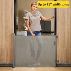Retractable Baby Gate, Mesh Baby Gate or Mesh Dog Gate, 33" Tall, Extends up to 71" Wide, Child Safety Gate for Doorways, Stairs, Hallways, Indoor/Outdoor (33"x71",Gray)