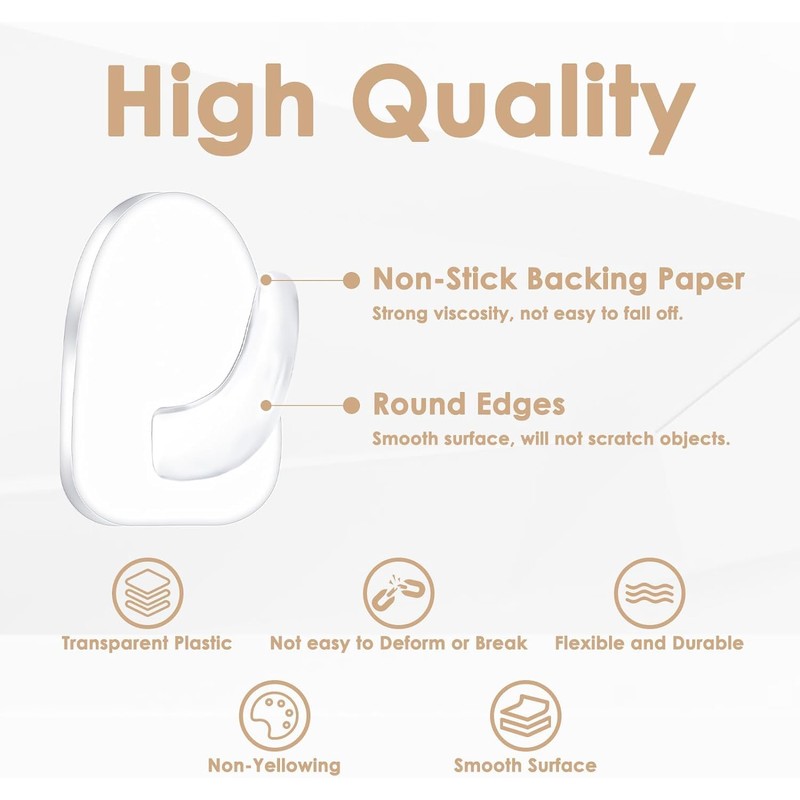 20 Pcs Clear Adhesive Wall Hooks for Hanging, Small Plastic