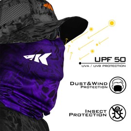 KastKing Sol Armis Neck Gaiter - UPF 50 Face Mask - UV Sun Protection Gaiter Sun Mask for Men & Women, Fishing, Hiking, Kayaking Mask, Prym1 Camo, Wildcat Purple,19x9.5 Inches