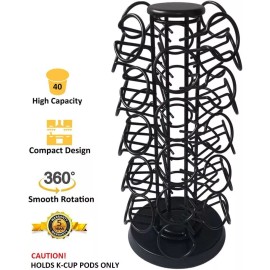 BLACKSMITH FAMILY Black Coffee Pod Holder Carousel For 40 K Cups 360 Degree Revolving Stand
