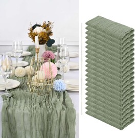 20 Pack Sage Green Cheesecloth Table Runner Gauze Table Runner 10FT Long Semi-Sheer Table Runner Rustic or Boho Wedding Table Decor for Wedding Decor Arch Draping Bridal Shower Party Banquet