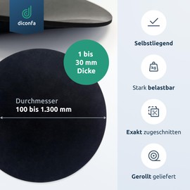 diconfa Round Rubber Mat SBR – Diameter: 0.1 m to 1.3 m – Thickness: 0.5 to 130 mm – Selection: Diameter 220 mm (22 cm), 1 mm Thick – Rubber Protective Mat Circular Underlay Floor Mat Round