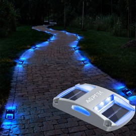 AGPTEK Solar Driveway Lights 20 Pack, Outdoor Deck Dock Marine LED Solar Powered Waterproof Driveway Marker Lights for Warning Step, Sidewalk, Pathway, Garden, Yard (Blue Light)