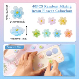 40 Pcs Luminous Resin Flower Flatback Cabochons 20mm Glowing Floral Rose Charms Undrilled Flower Slime Charms Flower Flatback Embellishments for DIY Crafts Hair Clips Decor