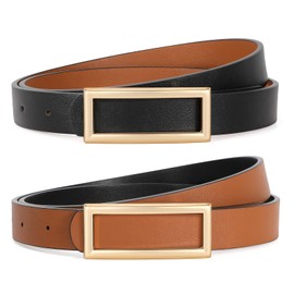 WOWOGO Women Reversible Belt Fashion Faux Leather Ladies Thin Waist Belt for Jeans Pants Dresses with Square Buckle