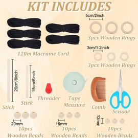 IFNUNLY 8 Set Black DIY Macrame Kit for Beginners Macrame Starter Making Kit Macrame Wall Hanging Ornament DIY Macrame Plant Hanger Kit Macrame Keychain Kit with Instruction Birthday Gift Decor