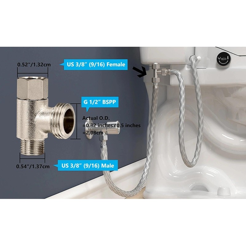 Bidet T Adapter, T Valve Adapter for (3/8" x 3/8"