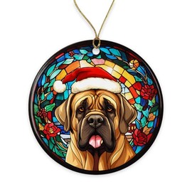 English Mastiff Santa Hat Stained Glass Ornament - Xmas Ornament Gift For Dog Lovers - English Mastiff Merry Christmas - Love Pets Gift - Christmas Ceramic Ornament Printed on Both Sides