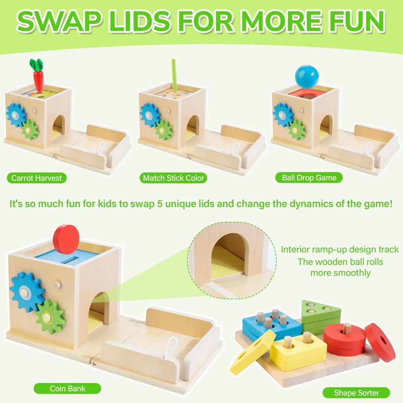 JUSTWOOD Montessori Toys for 1+ Year Old, 8-in-1 Wooden Play