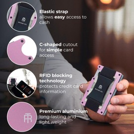 RHINO CO. Minimalist Metal Wallet RFID-Blocking Credit Card Holder with Cash Strap- Slim, Secure, Small and Stylish (Cotton Candy)