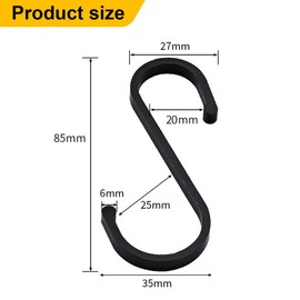 HSIXHAF 8 x S hooks, 86 mm S-hooks, aluminium, S shaped metal, for kitchen, wardrobe, small, office, kitchen, bathroom, bedroom (black)