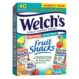 Welch's Fruit Snacks, Fruit Punch & Island Fruits Variety Pack, Gluten Free, Bulk Pack, 0.9 oz Individual Single Serve Bags (Pack of 40)