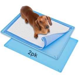 Skywin Pee Pad Holder for 30 x 23 Inches Training Pads - 2 Pack Silicone Wee Wee Pad Holder, No Spill and Leaks Puppy Pad Holder Easy to Clean and Store Dog Pad Holder (Blue)