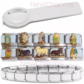 Mix 10 Nativity Italian Charms Starter Bracelet Tool Holiday Christmas Manger MIX105