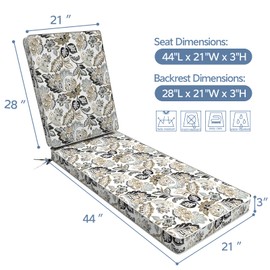 LVTXIII Outdoor Chaise Lounge Cushion with Ties, Fade-Resistant and Water Repellent Patio Poolside Bench Cushion with Adjustable Shoulder Straps, 72x21x3, Dailey Tan