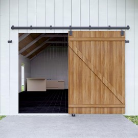 HARDJULAN 10FT Heavy Duty Box Rail Exterior Sliding Barn Door Hardware Kit, 450 lbs Capacity, Black Powder Coated Finish,Kit for Outdoor,Fit MAX 1 Door Width 60in