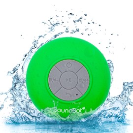 Soundbot SB510 HD Water Resistant Bluetooth Shower Speaker, Handsfree Portable Speakerphone with Built-in Mic, 6hrs of Playtime, Control Buttons and Dedicated Suction Cup for Showers (Green)