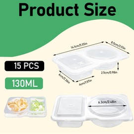 BELEFU 15 Pieces Double Compartment Condiment Container with Lids, 4.4 Oz Plastic 2 Compartment Snack Containers, Double Sided Sauce Snack Pack Containers for to-Go Sampling Travel Dressing Food