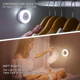 Night Touch Light Bright LED Push Lights, 3 Colors Dimmable Puck Lights, Rechargeable Tap Light Battery Operated, Wireless Stick on Lights for Wall, Closet, Kitchen, Under Cabinet, Counter, 2 Pack