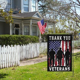 Wodison Veterans Day Garden Flag 12x18 Inch Double Sided Outside，Thank You Veterans Small Burlap Yard Flag Outdoor House Decorations