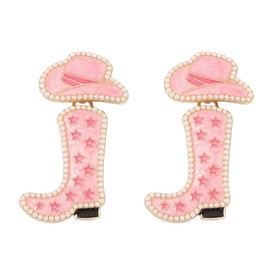 Enamel Cowgirl Earrings Western Cowboy Boots Earrings for Women Dainty Shoes Dangle Drop Earrings Charm Dangling Party Decor Jewelry (Star Cowboy Boot-Pink)