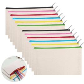 SIMEIXI DIY Blank Fabric Bag, 12 Pieces Pencil Case for Painting, Bag for Painting, Children, Canvas Cosmetic Bag, School Pencil Case for Work, School, Travel, 21 x 12 cm, White, Cosmetic bag