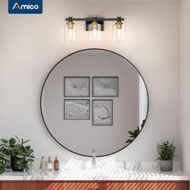 Amico Vanity Lights for Bathroom, 3-Lights Painted Bathroom Light Fixtures Over Mirror with Clear Glass Shade 20inch Wall Sconce Lighting Bath - Black & Gold