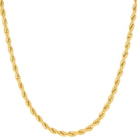 LIFETIME JEWELRY 3mm Gold Rope Chain for Men & Women 24k Real Gold Plated Diamond Cut Gold Chain Necklace Women & Necklace for Men 14 to 36 Inch (16 inches, Gold)