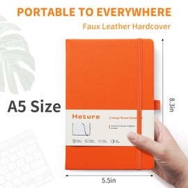 Heture Hardcover Notebooks, A5 Lined Journals Notebook for Writing 160 Pages, 8.2 x 5.5 inch, Classic Ruled Notebooks for College/Work/Travel (Orange, 1 Pack)