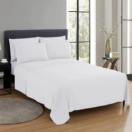 CHARKHAH Polycotton Flat Sheets with Single Double King Size Bed Ultra Soft Plain Top Sheet Dyed in Trendy Colors Hotel Collection Sheets Ideal for Winter & Summer Bedding (White, Single)