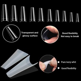 FEBSNOW FEBSNOW 1000 PCS French Coffin Ballerina Nail Tips Acrylic Nails Artificial Half False Flake Nail Tips 10 sizes with Clear Plastic Cases for Nail Salon Nail Shop DIY Nail Art Ballerina Nails
